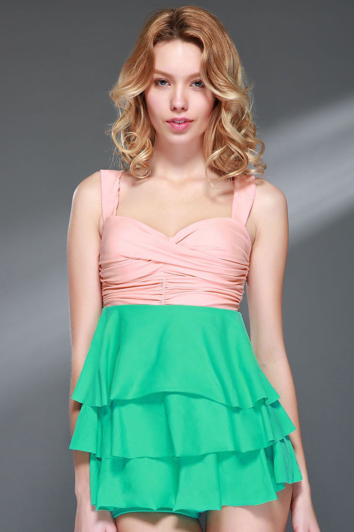 Combinaison de maillot plissé multicolore multicolore multicolore pour femmes - Rose L