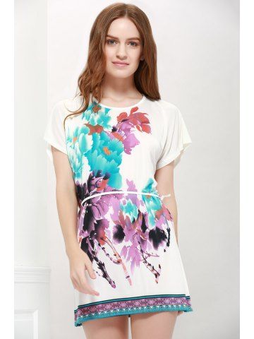 Superbe Corsage à Encolure Dégagée avec Manches Chauve-Souris et Cordon Imprimé Floral pour Femmes