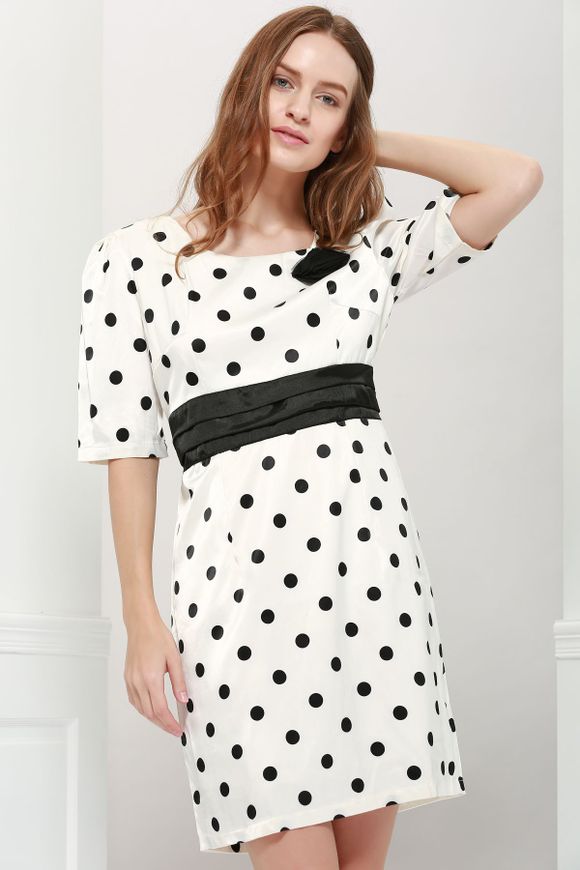 Lady Style vestimentaire élégant Grand Polka Dot orné manches courtes pour les femmes - Comme Photo L