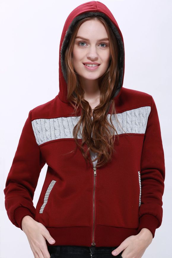 Fashionable Long Sleeve Zippered Hoodie For Women - Violacé rouge L