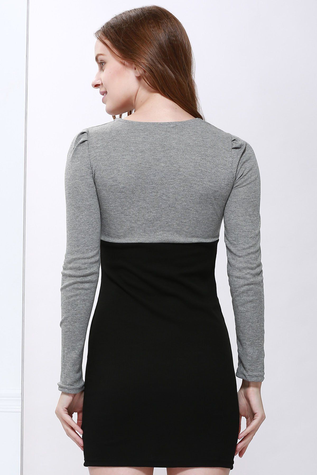2018 Cotton Long Sleeve Two Tone Sheath Dress Black M In Long Sleeve Dresses Online Store Best