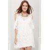 Ladylike Women's Scoop Neck Off-The-Shoulder Lace See-Through Dress - Blanc L