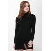 Slit Front Design Solid Color Packet Buttock Long Sleeve Turtleneck Pullover Dress - Noir M