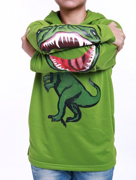 Sweat-Shirt à Capuche Tendance avec Imprimé Dinosaure à Manches Longues pour Garçon - Vert 110