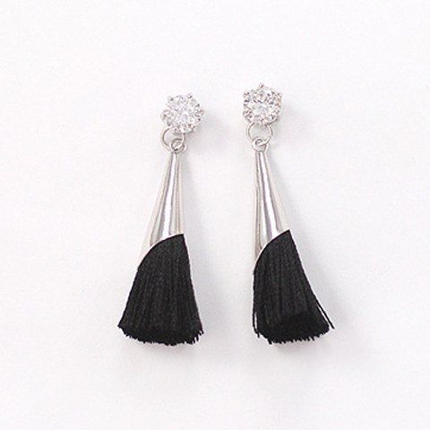 Pair of Delicate Rhinestone Cone Shape Tassel Drop Earrings For Women - Noir 