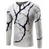 V-Neck Lightning Pattern Print Long Sleeve Slimming Men's T-Shirt - Gris Clair 3XL