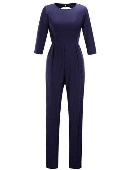 Jewel Neck manches 3/4 Backless Jumpsuit des femmes élégantes - Bleu Violet 2XL