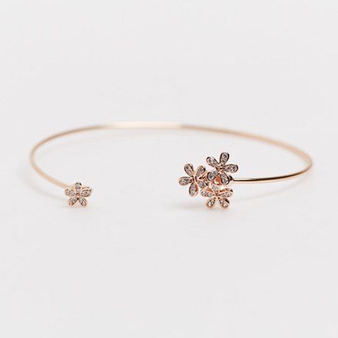 Délicat strass Fleur Cuff Bracelet pour les femmes - Or de Rose 