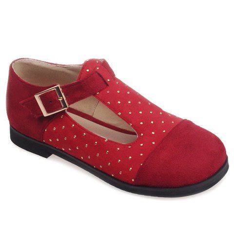 red t strap flats