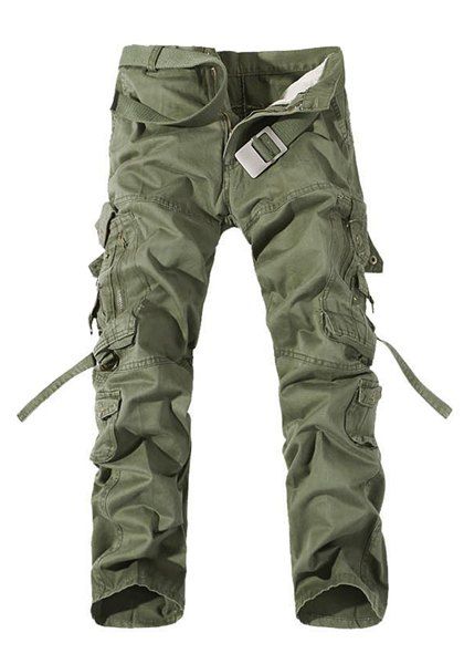 Cargo Pants Loose Fit Multi-Pocket Solid Color Zipper Fly droites hommes jambe - Vert Armée 29