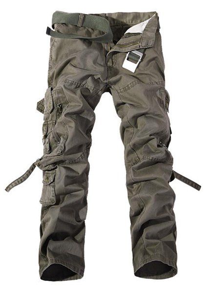 Cargo Pants Loose Fit Multi-Pocket Solid Color Zipper Fly droites hommes jambe - Kaki Foncé 32