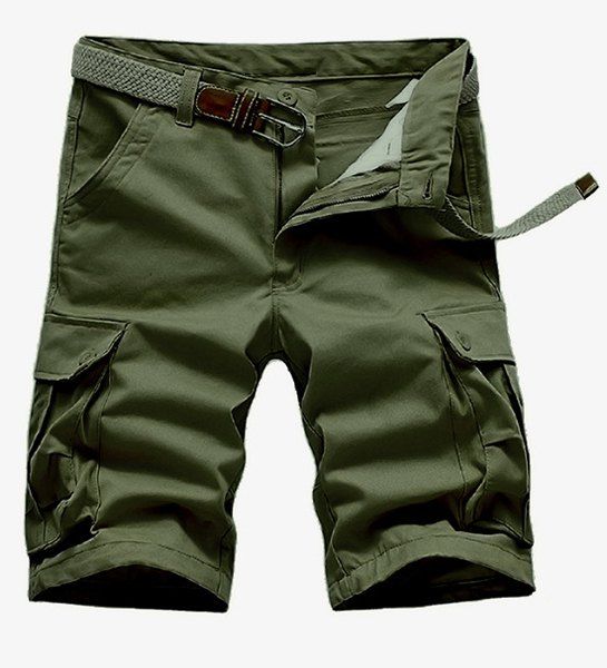 Shorts cargo de Loose Fit Straight Leg Solid Color Multi-Pocket Zipper Fly Hommes - Vert Armée 32