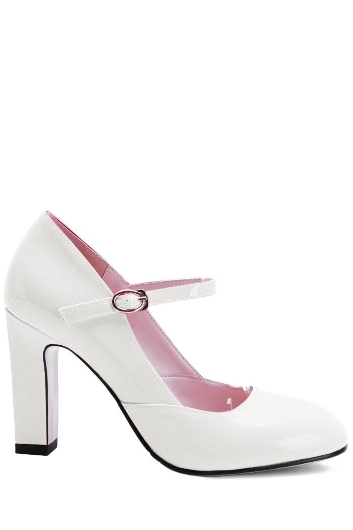 

Elegant Ankle-Wrap and Chunky Heel Design Pumps For Women, White