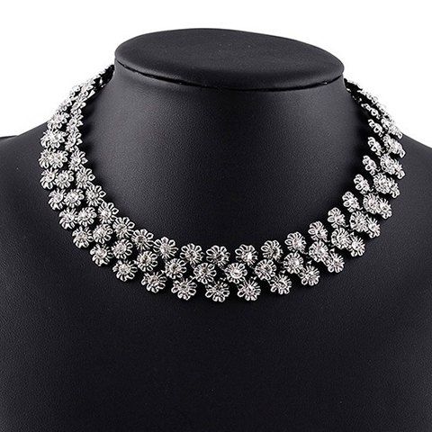 Collier Fleur Superbe Exaggerated Rhinestoned pour les femmes - Blanc 