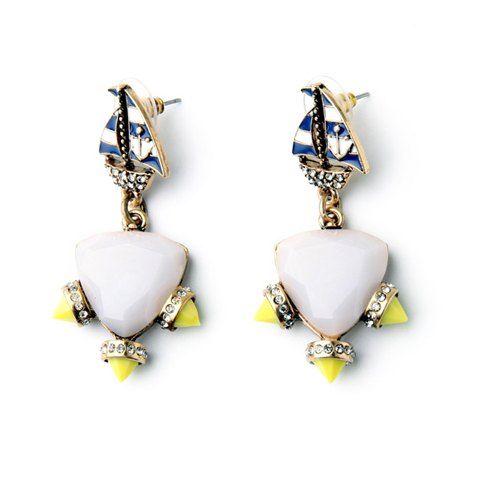 Pair of Stylish Glaze Sailboat Faux Triangle Gemstone Earrings For Women - d'or 