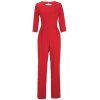 Stylish Women's Jewel Neck 3/4 Sleeve Backless Jumpsuit - RED M
