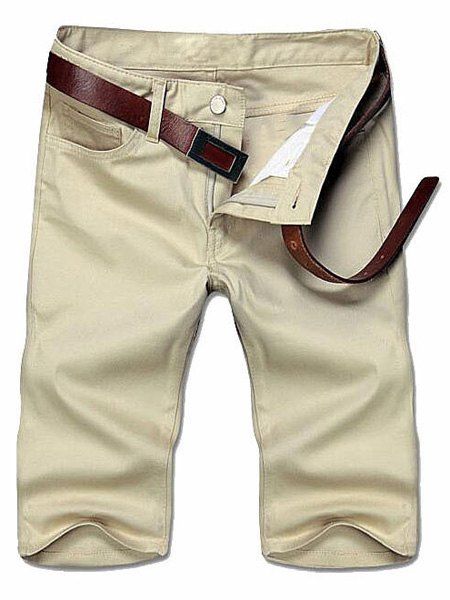 

Slimming Solid Color Straight Leg Zipper Fly Men's Shorts, Khaki