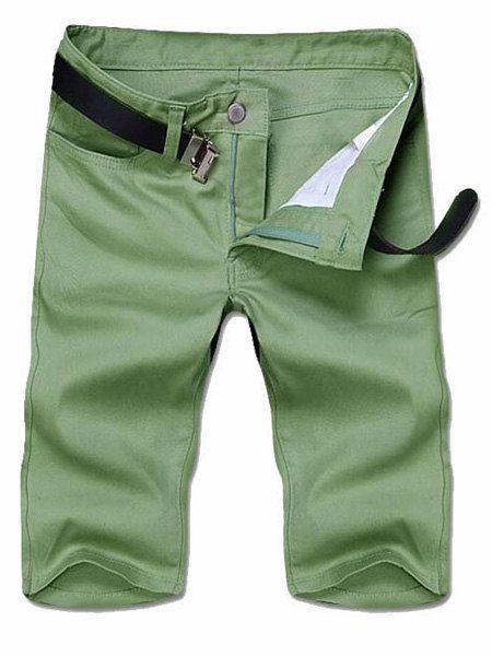 Minceur Solide Couleur Shorts Leg Zipper Fly Straight Men - Vert profond 34