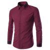 Color Block Stripes Spliced ​​uni Front Shirt col Slim Fit manches longues pour Homme - Rouge vineux M