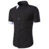Classique Color Block Spliced ​​Slimming Shirt col de la chemise de manches courtes hommes - Noir M