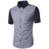 Houndstooth Print Color Block Shirt Collar Long Sleeves Men's Button-Down Shirt - Bleu Violet M