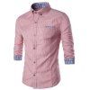 One Pocket Color Block Plaid Spliced Shirt Collar Half Sleeves Men's Striped Shirt - Rouge M