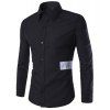 Color Block Wide Stripes Spliced Shirt Collar Long Sleeves Men's Slimming Shirt - Noir M