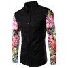 Collier Turn-down shirt Floral Manches longues Spliced ​​Minceur Color Block Men - Noir M
