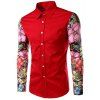 Collier Turn-down shirt Floral Manches longues Spliced ​​Minceur Color Block Men - Rouge M