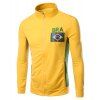 Stylish Hit Color Flag of Brazil Embroidered Stand Collar Long Sleeves Men's Sweatshirt - Jaune L