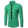 Turn-Down Collar Color Block Splicing Patch Pocket Long Sleeve Men's Shirt - Vert L