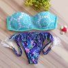 Trendy bretelles de soutien-gorge en dentelle et pendentif design Froncé Briefs Bikini pour les femmes - bleu eau M