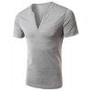 Simple V-Neck T-shirt de couleur à manches courtes hommes solides - Gris Clair L