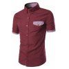 Button-Down Shirt Faux Flap Pocket Plaid Spliced ​​Slimming Shirt Col Manches courtes Hommes - Rouge vineux M
