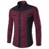 Mode Shirt Double Zipper Couleur Splicing Slimming Shirt Col manches longues hommes - Rouge vineux 2XL