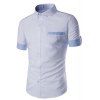Chemise boutonnée à col de chemise à manches courtes pour hommes avec bloc de couleurs classique et fausse poche - Blanc L