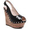 Fashion Wedge talon et cuir verni design sandales pour femmes - Noir 35