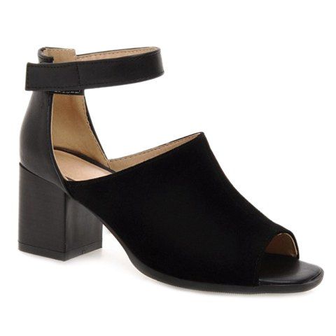 Fashion talon Chunky et peep toes design sandales pour femmes - Noir 39