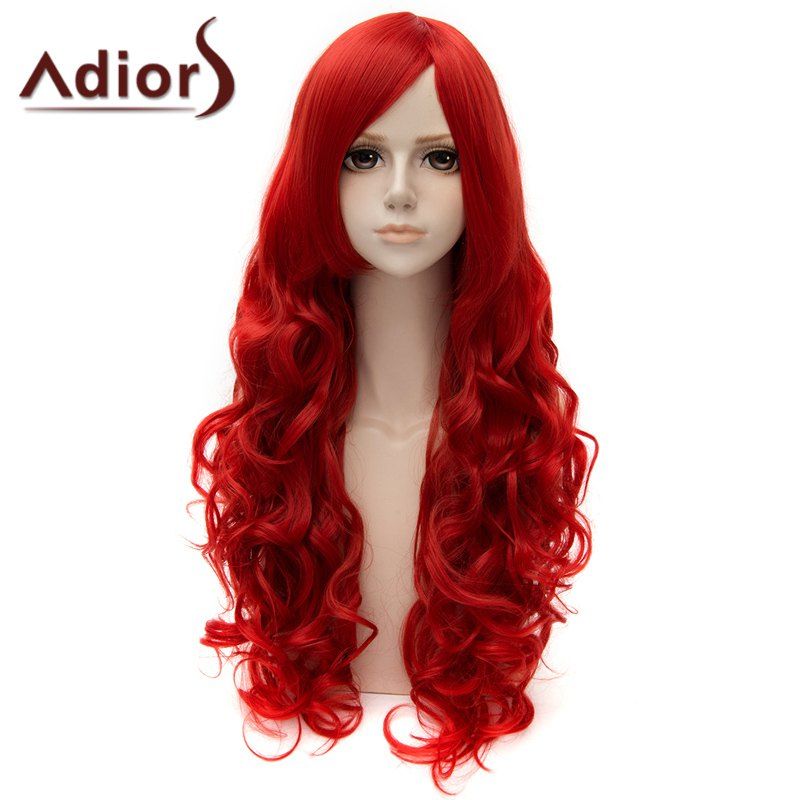 

Fashion Long Side Bang Curly Cosplay Wig For Women, Red