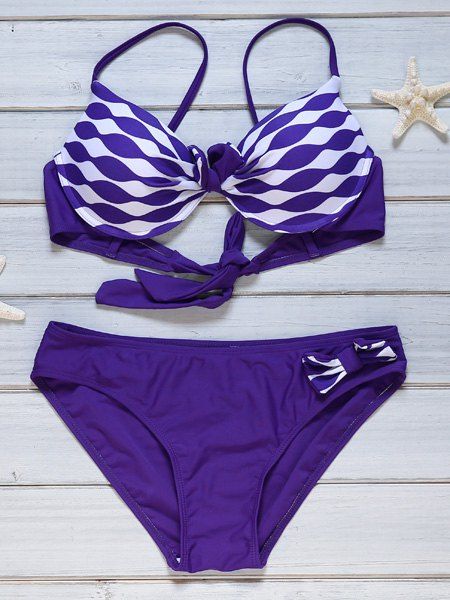 Ensemble de Bikini de Bain Push-up Rembourré à Bretelles Fines - Pourpre 2XL