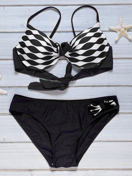 

Spaghetti Strap Padded Underwire Push Up Bikin Set, Black