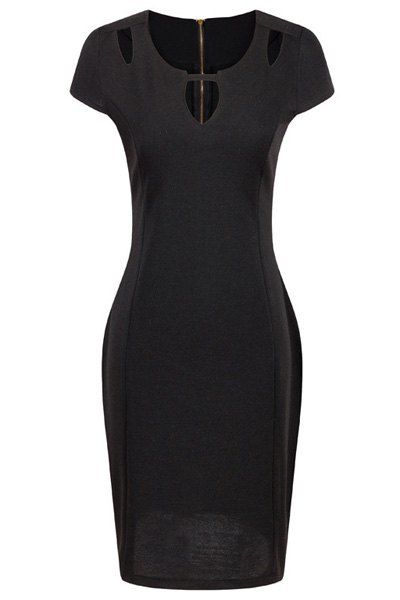 

OL Women's Jewel Neck Short Sleeve Hollow Pencil Dress, Black