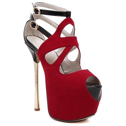 Sexy Peep Toe and Stiletto Heel Design Sandals For Women - Rouge 36