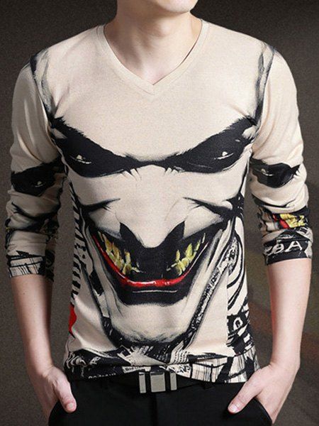 

Stylish V-Neck 3D The Joker Face Print Long Sleeve Men's T-Shirt, Colormix