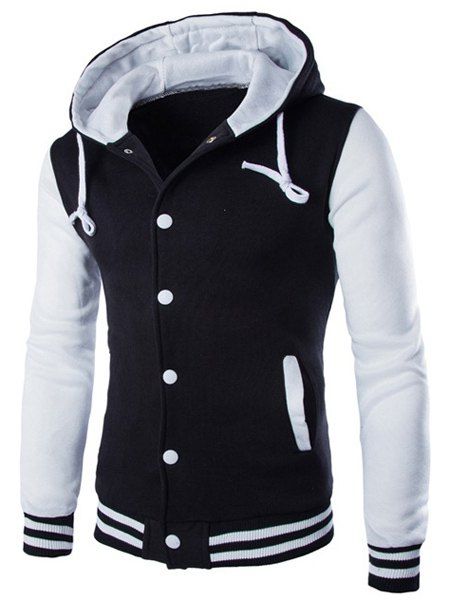 

Slim Fit Single Breasted Color Block Hoodie For Men, White