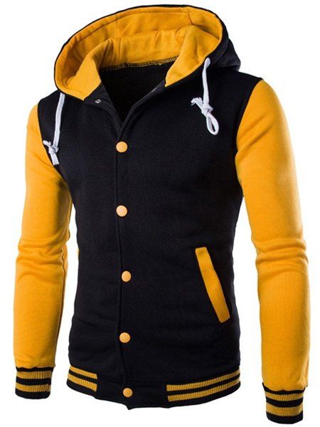

Slim Fit Single Breasted Color Block Hoodie For Men, Yellow