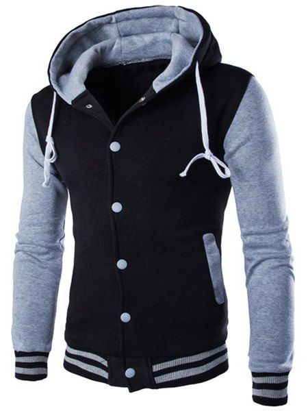 

Slim Fit Single Breasted Color Block Hoodie For Men, Gray