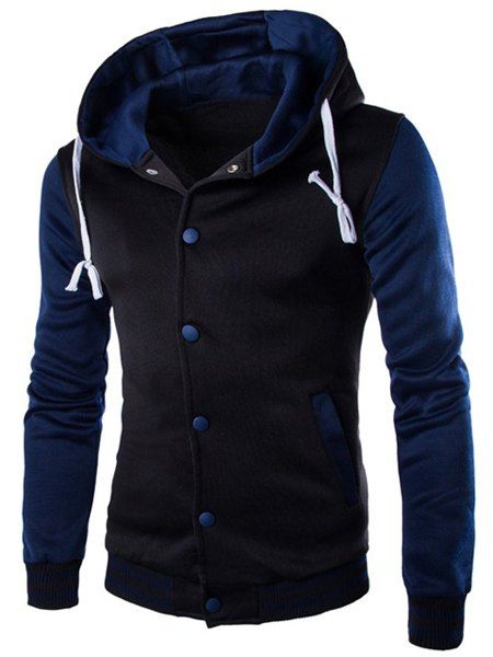 

Slim Fit Single Breasted Color Block Hoodie For Men, Cadetblue