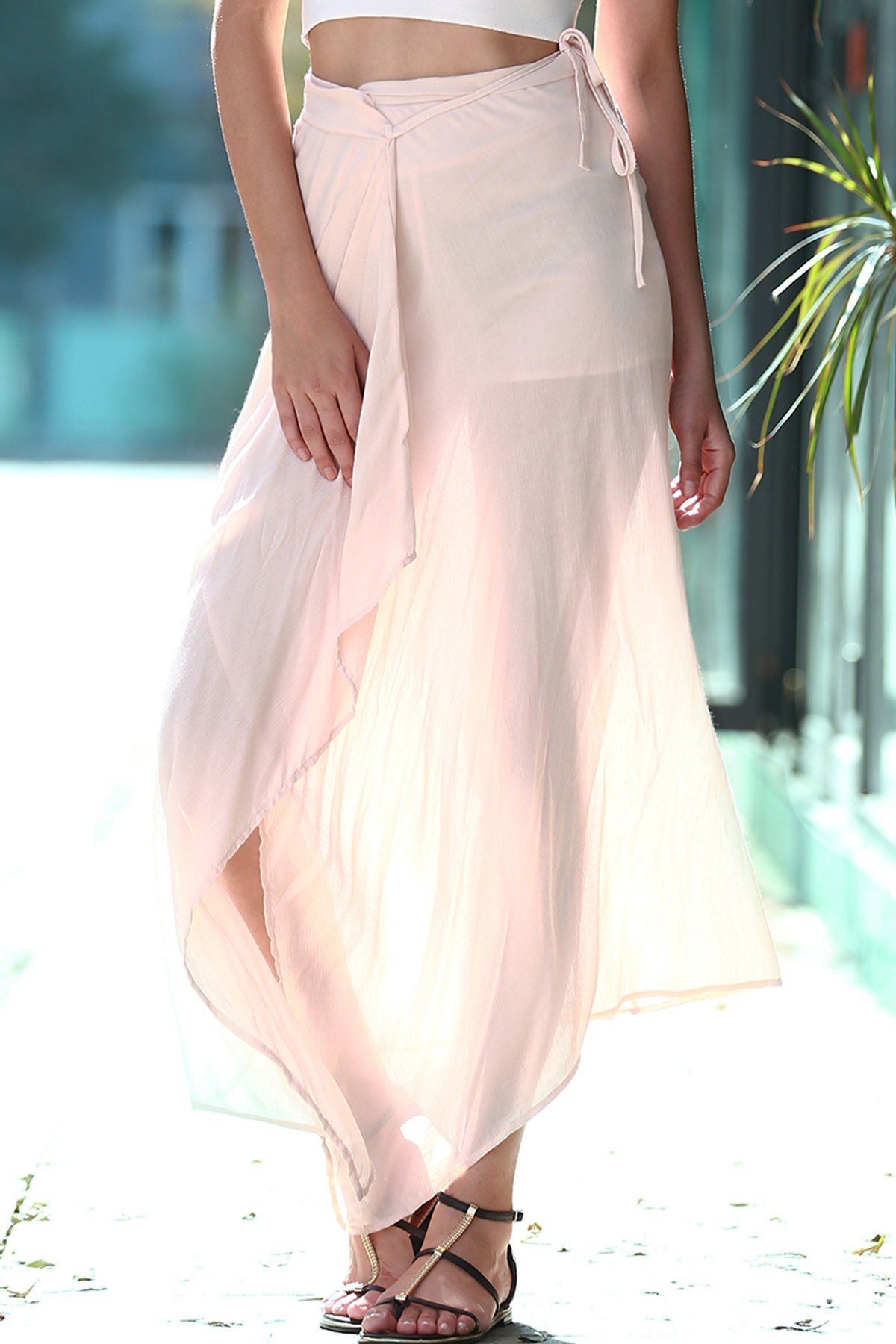 

Stylish Solid Color Lace Up Women's Pantskirt, Nude