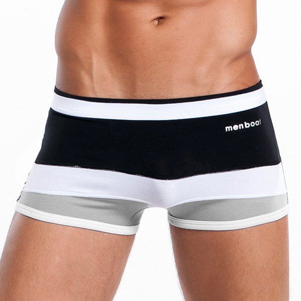 

Elastic Waist Color Block Splicing Design Men's Boxer Brief, Black